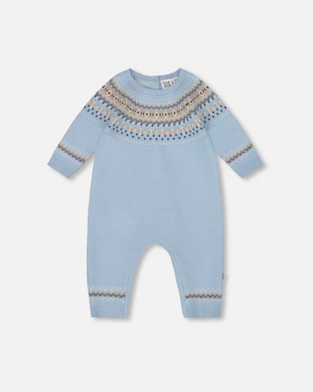 deux Knitted Jacquard Romper Light Blue